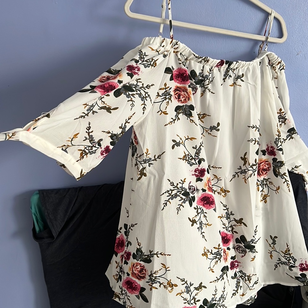 Off shoulder white floral top